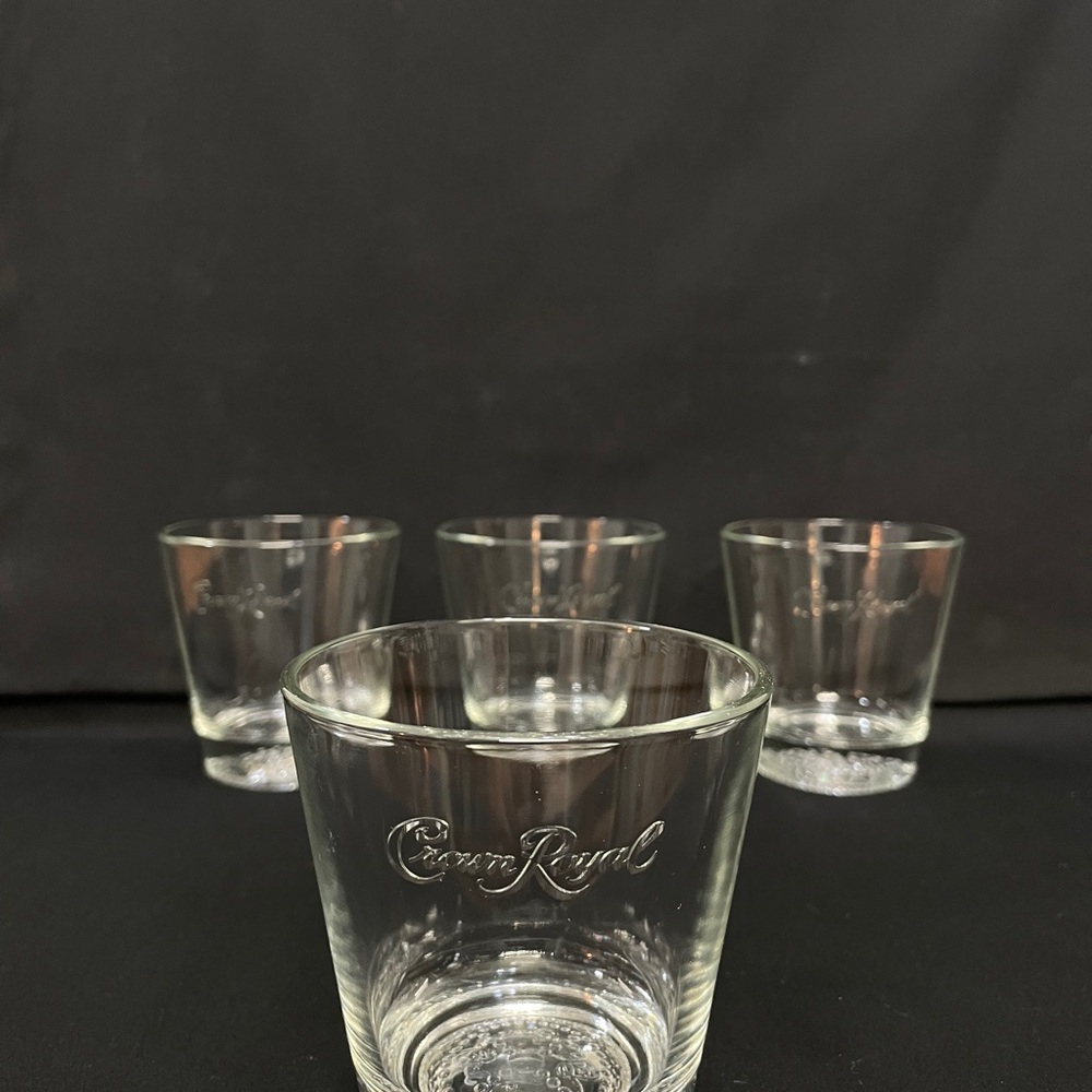 Crown Royal Canadian Whiskey Boss Engraved Side + Bottom Glass Set (4 Glasses)